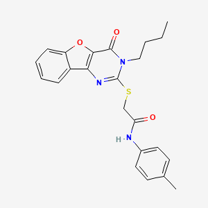 molecular formula C23H23N3O3S B2494150 2-({5-butyl-6-oxo-8-oxa-3,5-diazatricyclo[7.4.0.0^{2,7}]trideca-1(9),2(7),3,10,12-pentaen-4-yl}sulfanyl)-N-(4-methylphenyl)acetamide CAS No. 899738-25-1