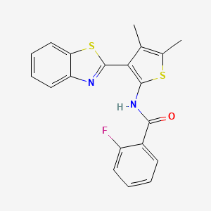 molecular formula C20H15FN2OS2 B2494186 N-[3-(1,3-benzothiazol-2-yl)-4,5-dimethylthiophen-2-yl]-2-fluorobenzamide CAS No. 886960-03-8