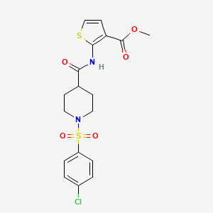 molecular formula C18H19ClN2O5S2 B2494194 Methyl 2-(1-((4-chlorophenyl)sulfonyl)piperidine-4-carboxamido)thiophene-3-carboxylate CAS No. 923398-35-0