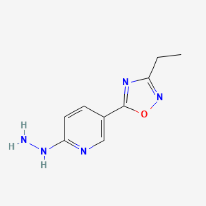 molecular formula C9H11N5O B2494246 3-Ethyl-5-(6-hydrazinylpyridin-3-yl)-1,2,4-oxadiazole CAS No. 1325303-72-7