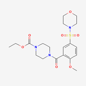 molecular formula C19H27N3O7S B2494253 Ethyl 4-(2-methoxy-5-(morpholinosulfonyl)benzoyl)piperazine-1-carboxylate CAS No. 496777-74-3