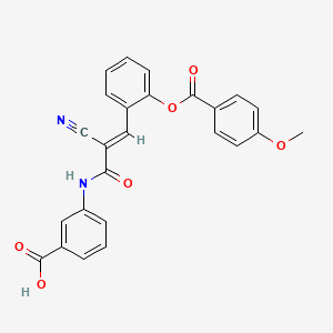 molecular formula C25H18N2O6 B2494329 3-[[(E)-2-cyano-3-[2-(4-methoxybenzoyl)oxyphenyl]prop-2-enoyl]amino]benzoic acid CAS No. 380476-13-1