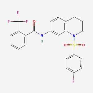molecular formula C23H18F4N2O3S B2494333 N-[1-(4-fluorobenzenesulfonyl)-1,2,3,4-tetrahydroquinolin-7-yl]-2-(trifluoromethyl)benzamide CAS No. 1005302-07-7