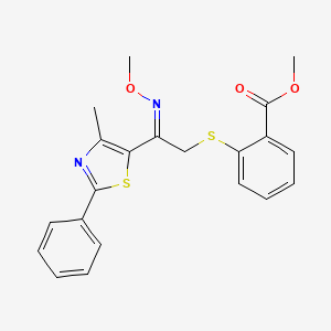 molecular formula C21H20N2O3S2 B2494345 Methyl 2-{[2-(methoxyimino)-2-(4-methyl-2-phenyl-1,3-thiazol-5-yl)ethyl]sulfanyl}benzenecarboxylate CAS No. 383148-17-2