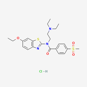 molecular formula C23H30ClN3O4S2 B2494353 N-(2-(diethylamino)ethyl)-N-(6-ethoxybenzo[d]thiazol-2-yl)-4-(methylsulfonyl)benzamide hydrochloride CAS No. 1215743-41-1