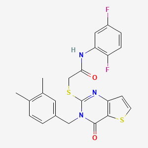 molecular formula C23H19F2N3O2S2 B2494378 N-(2,5-difluorophenyl)-2-({3-[(3,4-dimethylphenyl)methyl]-4-oxo-3H,4H-thieno[3,2-d]pyrimidin-2-yl}sulfanyl)acetamide CAS No. 1252816-12-8