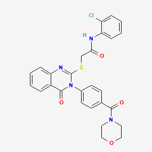 molecular formula C27H23ClN4O4S B2494496 N-(2-chlorophenyl)-2-({3-[4-(morpholine-4-carbonyl)phenyl]-4-oxo-3,4-dihydroquinazolin-2-yl}sulfanyl)acetamide CAS No. 443349-44-8