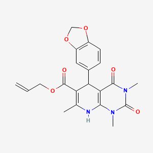 molecular formula C21H21N3O6 B2494565 prop-2-en-1-yl 5-(2H-1,3-benzodioxol-5-yl)-1,3,7-trimethyl-2,4-dioxo-1H,2H,3H,4H,5H,8H-pyrido[2,3-d]pyrimidine-6-carboxylate CAS No. 622362-46-3