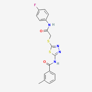 molecular formula C18H15FN4O2S2 B2494572 N-(5-((2-((4-fluorophenyl)amino)-2-oxoethyl)thio)-1,3,4-thiadiazol-2-yl)-3-methylbenzamide CAS No. 392297-53-9