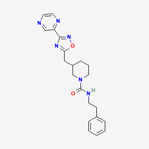 molecular formula C21H24N6O2 B2494576 N-(2-phenylethyl)-3-{[3-(pyrazin-2-yl)-1,2,4-oxadiazol-5-yl]methyl}piperidine-1-carboxamide CAS No. 1706106-14-0
