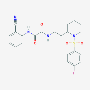 molecular formula C22H23FN4O4S B2494584 N1-(2-cyanophenyl)-N2-(2-(1-((4-fluorophenyl)sulfonyl)piperidin-2-yl)ethyl)oxalamide CAS No. 898445-03-9