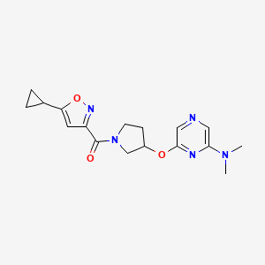 molecular formula C17H21N5O3 B2494592 (5-Cyclopropylisoxazol-3-yl)(3-((6-(dimethylamino)pyrazin-2-yl)oxy)pyrrolidin-1-yl)methanone CAS No. 2034278-75-4