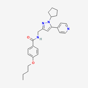 4-butoxy-N-((1-cyclopentyl-5-(pyridin-4-yl)-1H-pyrazol-3-yl)methyl)benzamide