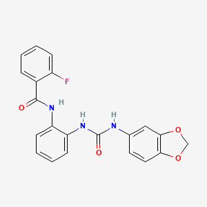 molecular formula C21H16FN3O4 B2494636 N-(2-(3-(benzo[d][1,3]dioxol-5-yl)ureido)phenyl)-2-fluorobenzamide CAS No. 1203150-99-5