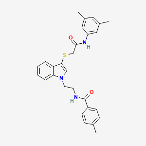 molecular formula C28H29N3O2S B2494648 N-{2-[3-({[(3,5-dimethylphenyl)carbamoyl]methyl}sulfanyl)-1H-indol-1-yl]ethyl}-4-methylbenzamide CAS No. 532970-95-9