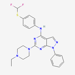molecular formula C24H25F2N7S B2494656 N-{4-[(difluoromethyl)sulfanyl]phenyl}-6-(4-ethylpiperazin-1-yl)-1-phenyl-1H-pyrazolo[3,4-d]pyrimidin-4-amine CAS No. 946219-03-0