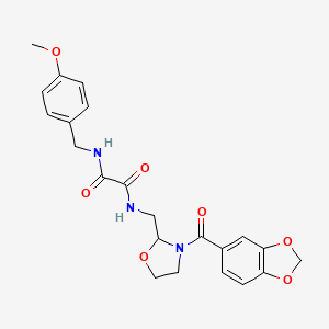molecular formula C22H23N3O7 B2494662 N-{[3-(2H-1,3-benzodioxole-5-carbonyl)-1,3-oxazolidin-2-yl]methyl}-N'-[(4-methoxyphenyl)methyl]ethanediamide CAS No. 874805-55-7