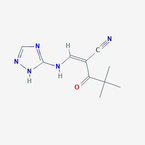 molecular formula C10H13N5O B2494693 2-(2,2-Dimethylpropanoyl)-3-(5H-2,3,5-triazolylamino)prop-2-enenitrile CAS No. 1024746-20-0