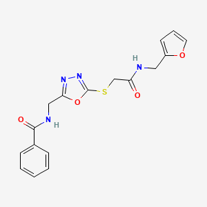 molecular formula C17H16N4O4S B2494736 N-((5-((2-((furan-2-ylmethyl)amino)-2-oxoethyl)thio)-1,3,4-oxadiazol-2-yl)methyl)benzamide CAS No. 872613-54-2