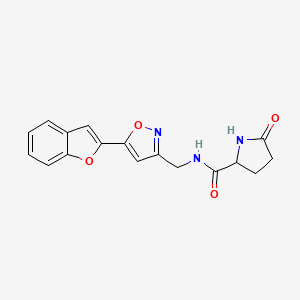 molecular formula C17H15N3O4 B2494751 N-((5-(benzofuran-2-yl)isoxazol-3-yl)methyl)-5-oxopyrrolidine-2-carboxamide CAS No. 1236269-47-8