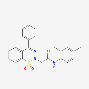molecular formula C23H21N3O3S B2494757 N-(2,4-dimethylphenyl)-2-(1,1-dioxido-4-phenyl-2H-benzo[e][1,2,3]thiadiazin-2-yl)acetamide CAS No. 1031618-93-5