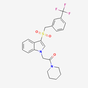 molecular formula C23H23F3N2O3S B2494758 1-(PIPERIDIN-1-YL)-2-(3-{[3-(TRIFLUOROMETHYL)PHENYL]METHANESULFONYL}-1H-INDOL-1-YL)ETHAN-1-ONE CAS No. 878058-28-7