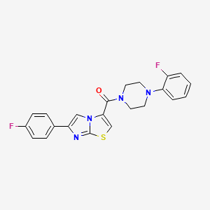 molecular formula C22H18F2N4OS B2494777 (6-(4-Fluorophenyl)imidazo[2,1-b]thiazol-3-yl)(4-(2-fluorophenyl)piperazin-1-yl)methanone CAS No. 1049446-21-0