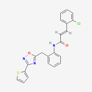 molecular formula C22H16ClN3O2S B2494835 (E)-3-(2-chlorophenyl)-N-(2-((3-(thiophen-2-yl)-1,2,4-oxadiazol-5-yl)methyl)phenyl)acrylamide CAS No. 1798430-83-7