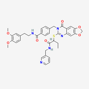 molecular formula C37H37N5O7S B2494868 N-[2-(3,4-dimethoxyphenyl)ethyl]-4-({8-oxo-6-[(1-{[(pyridin-3-yl)methyl]carbamoyl}propyl)sulfanyl]-2H,7H,8H-[1,3]dioxolo[4,5-g]quinazolin-7-yl}methyl)benzamide CAS No. 688062-41-1