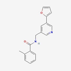 molecular formula C18H16N2O2 B2494880 N-((5-(furan-2-yl)pyridin-3-yl)methyl)-2-methylbenzamide CAS No. 2034465-48-8