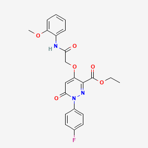 molecular formula C22H20FN3O6 B2494886 Ethyl 1-(4-fluorophenyl)-4-(2-((2-methoxyphenyl)amino)-2-oxoethoxy)-6-oxo-1,6-dihydropyridazine-3-carboxylate CAS No. 899729-58-9