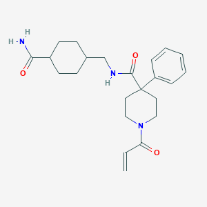 molecular formula C23H31N3O3 B2494904 N-[(4-Carbamoylcyclohexyl)methyl]-4-phenyl-1-prop-2-enoylpiperidine-4-carboxamide CAS No. 2202077-80-1