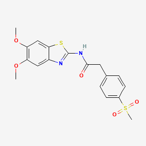 molecular formula C18H18N2O5S2 B2494953 N-(5,6-dimethoxy-1,3-benzothiazol-2-yl)-2-(4-methanesulfonylphenyl)acetamide CAS No. 941971-79-5