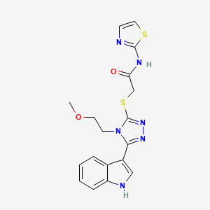 molecular formula C18H18N6O2S2 B2495019 2-((5-(1H-indol-3-yl)-4-(2-methoxyethyl)-4H-1,2,4-triazol-3-yl)thio)-N-(thiazol-2-yl)acetamide CAS No. 852145-06-3