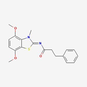 molecular formula C19H20N2O3S B2495024 N-(4,7-dimethoxy-3-methyl-1,3-benzothiazol-2-ylidene)-3-phenylpropanamide CAS No. 1321686-83-2