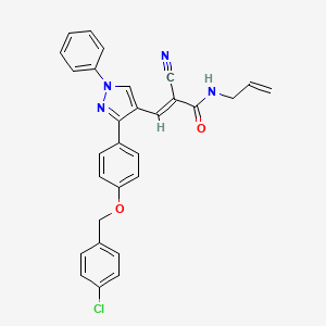 molecular formula C29H23ClN4O2 B2495030 3-(3-{4-[(4-chlorophenyl)methoxy]phenyl}-1-phenyl-1H-pyrazol-4-yl)-2-cyano-N-(prop-2-en-1-yl)prop-2-enamide CAS No. 956713-92-1