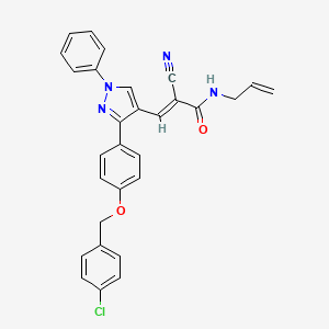 molecular formula C29H23ClN4O2 B2495030 (E)-3-[3-[4-[(4-chlorophenyl)methoxy]phenyl]-1-phenylpyrazol-4-yl]-2-cyano-N-prop-2-enylprop-2-enamide CAS No. 956713-92-1
