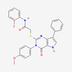 molecular formula C27H21FN4O3S B2495032 N-(2-fluorophenyl)-2-{[3-(4-methoxyphenyl)-4-oxo-7-phenyl-3H,4H,5H-pyrrolo[3,2-d]pyrimidin-2-yl]sulfanyl}acetamide CAS No. 1794959-35-5