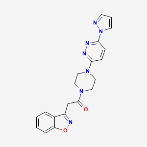 molecular formula C20H19N7O2 B2495046 1-(4-(6-(1H-pyrazol-1-yl)pyridazin-3-yl)piperazin-1-yl)-2-(benzo[d]isoxazol-3-yl)ethanone CAS No. 1226445-69-7