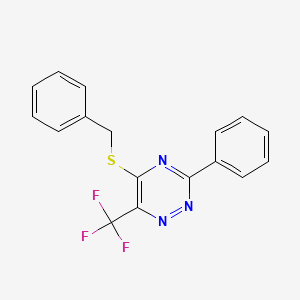 molecular formula C17H12F3N3S B2495054 5-(Benzylsulfanyl)-3-phenyl-6-(trifluoromethyl)-1,2,4-triazine CAS No. 478048-11-2