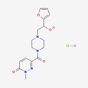 molecular formula C16H21ClN4O4 B2495065 6-{4-[2-(Furan-2-yl)-2-hydroxyethyl]piperazine-1-carbonyl}-2-methyl-2,3-dihydropyridazin-3-one hydrochloride CAS No. 2380059-94-7