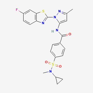 molecular formula C22H20FN5O3S2 B2495072 4-(N-cyclopropyl-N-methylsulfamoyl)-N-(1-(6-fluorobenzo[d]thiazol-2-yl)-3-methyl-1H-pyrazol-5-yl)benzamide CAS No. 1170435-37-6