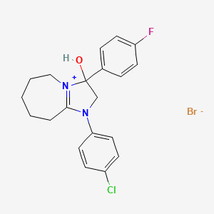 molecular formula C20H21BrClFN2O B2495073 1-(4-chlorophenyl)-3-(4-fluorophenyl)-3-hydroxy-3,5,6,7,8,9-hexahydro-2H-imidazo[1,2-a]azepin-1-ium bromide CAS No. 1106744-53-9
