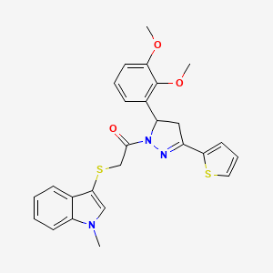1-(5-(2,3-dimethoxyphenyl)-3-(thiophen-2-yl)-4,5-dihydro-1H-pyrazol-1-yl)-2-((1-methyl-1H-indol-3-yl)thio)ethanone