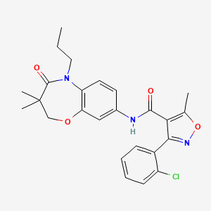 molecular formula C25H26ClN3O4 B2495102 3-(2-chlorophenyl)-N-(3,3-dimethyl-4-oxo-5-propyl-2,3,4,5-tetrahydrobenzo[b][1,4]oxazepin-8-yl)-5-methylisoxazole-4-carboxamide CAS No. 921794-97-0
