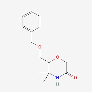 molecular formula C14H19NO3 B2495104 5,5-Dimethyl-6-(phenylmethoxymethyl)morpholin-3-one CAS No. 2319805-99-5