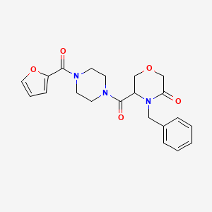 molecular formula C21H23N3O5 B2495106 4-Benzyl-5-[4-(furan-2-carbonyl)piperazine-1-carbonyl]morpholin-3-one CAS No. 1351581-26-4