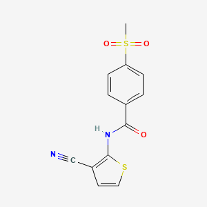 molecular formula C13H10N2O3S2 B2495107 N-(3-cyanothiophen-2-yl)-4-methylsulfonylbenzamide CAS No. 896349-77-2