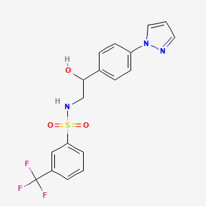 molecular formula C18H16F3N3O3S B2495112 N-{2-hydroxy-2-[4-(1H-pyrazol-1-yl)phenyl]ethyl}-3-(trifluoromethyl)benzene-1-sulfonamide CAS No. 2415622-38-5