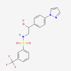 molecular formula C18H16F3N3O3S B2495112 N-[2-Hydroxy-2-(4-pyrazol-1-ylphenyl)ethyl]-3-(trifluoromethyl)benzenesulfonamide CAS No. 2415622-38-5